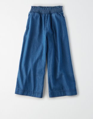 AE High-Waisted Denim Smocked Culotte