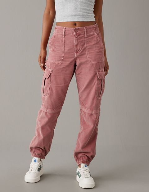 Женские брюки American Eagle AE Super High-Waisted Baggy Corduroy Cargo Jogger