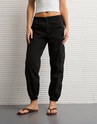 high waisted jogger dress pants AE Stretch High-Waisted Baggy Women's Onyx Black 000 Short apac