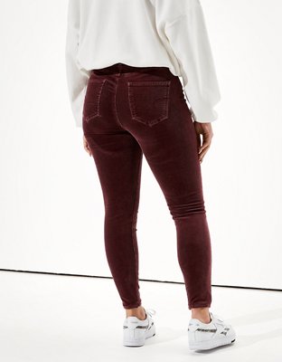 Pantalon J.Crew Velours Côtelé Rouge Bordeaux - Taille 24 Haute - Skinny Stretch - Occasion TB