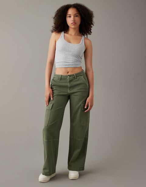 Женские брюки American Eagle AE Stretch Curvy High-Waisted Baggy Wide-Leg Cargo Pant