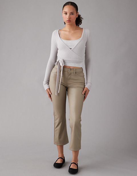 Женские брюки American Eagle AE Stretch High-Waisted Curvy Vegan Leather Kick Bootcut Crop Pant
