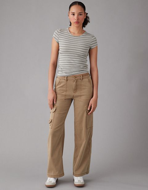 Женские брюки American Eagle AE Stretch Curvy Super High-Waisted Baggy Wide-Leg Cargo Pant