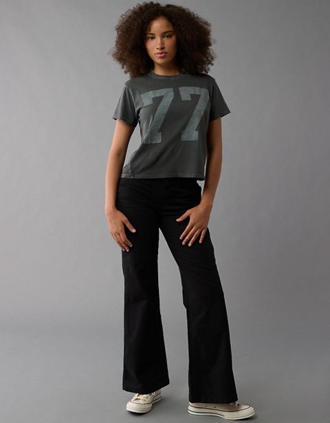 Женские брюки American Eagle AE Snappy Stretch Curvy Low-Rise Baggy Flare Pant