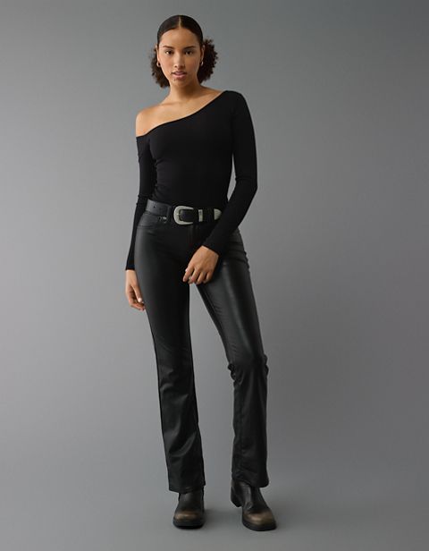 Женские брюки American Eagle AE Stretch Curvy Vegan Leather Classic Bootcut Pant