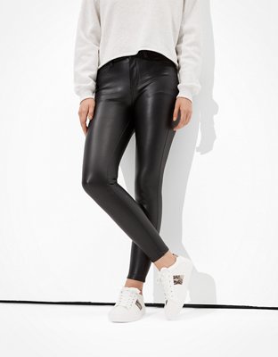 Women Pants High Waist Faux Leather Skinny Pants Smooth Butt
