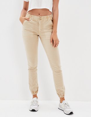 Khaki High Waist Double Band Pocket Jeggings