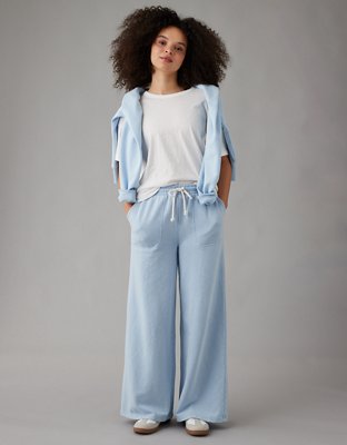 Ae High-Waisted Baggy Wide-Leg Sweatpant Women's Washed Blue M