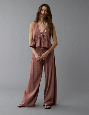 AE Sunchaser Knit Wrap Front Smocked Tank Top