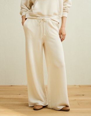 Женские брюки American Eagle AE Campus Low-Rise Wide-Leg Sweatpant, цвет: Кремовый — фото 5