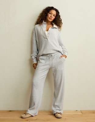 Женские брюки American Eagle AE Big Hug Waffle Wide Leg Sweatpant, цвет: Меланжевый морозный — фото 1
