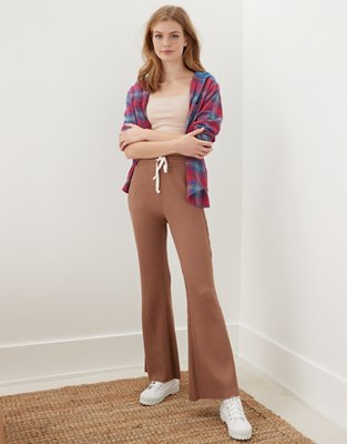 Flare Waffle Leggings - Chestnut Brown