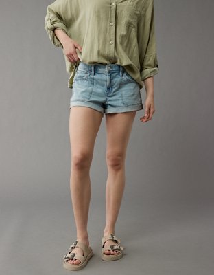 Weekday Fire low rise denim shorts in spring blue