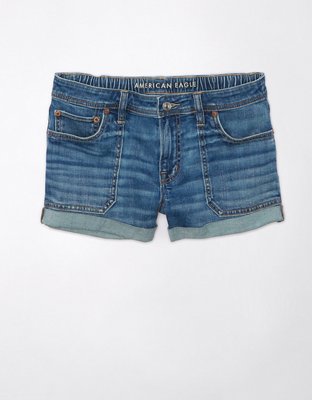 American eagle blue store and white striped shorts