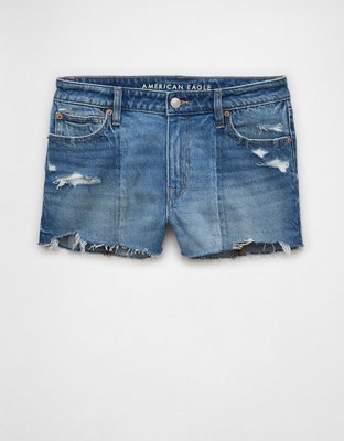AE Shortie Stretch de Denim en Color Contrastante con Rasgados