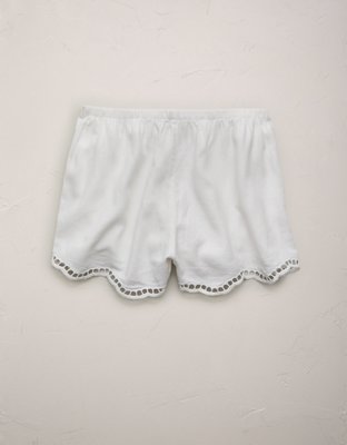 AE77 Embroidered Linen-Blend Pull-On Short