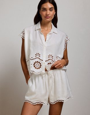 AE77 Embroidered Linen-Blend Pull-On Short