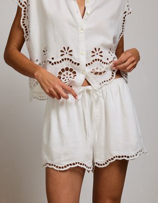 AE77 Embroidered Linen-Blend Pull-On Short