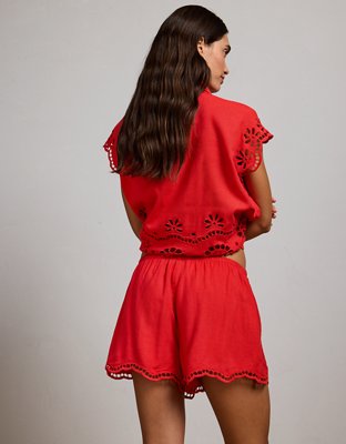 AE77 Embroidered Linen-Blend Pull-On Short