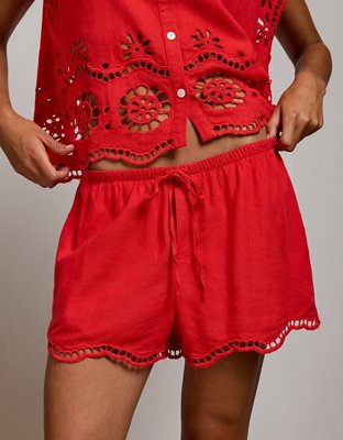 AE77 Embroidered Linen-Blend Pull-On Short