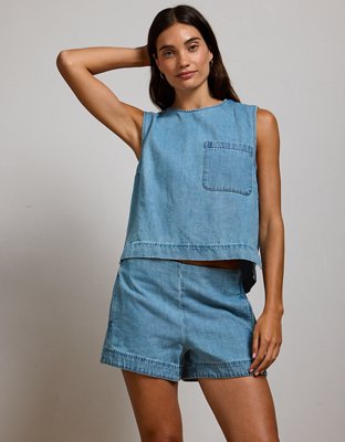 AE77 High-Waisted Chambray Short