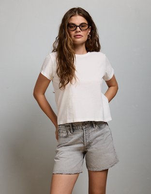Женские шорты American Eagle AE77 Premium 5" Low-Rise Baggy Denim Short, цвет: Серый — фото 7