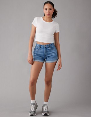 Seriously Stretchy High-Waisted Denim Midi Shorts