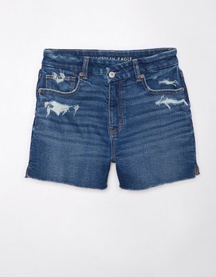 Buy American Eagle Women Blue Stretch Denim Mom Shorts at