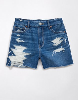 AE Strigid Curvy Mom Shorts Rasgados de Denim