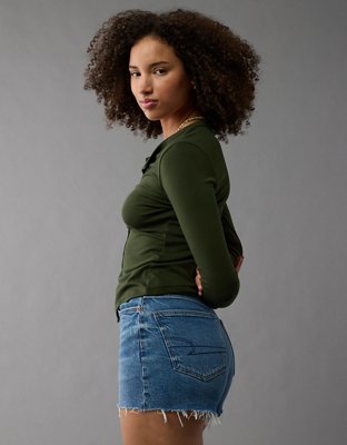 Short maman en denim à taille croisée en rondeur extensible AE