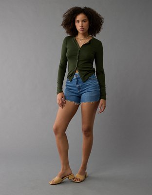 Short maman en denim à taille croisée en rondeur extensible AE