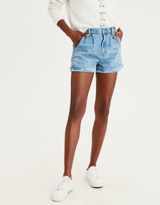 Pleated Denim Mom Shorts