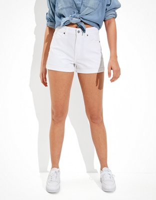 white denim mom shorts