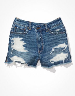 AE Strigid Denim Distressed Mom Short