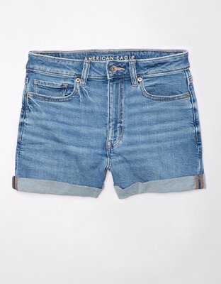 AE Strigid Denim Distressed Mom Short