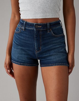 Buy American Eagle Women Navy Blue Stretch Denim Mom Shorts online