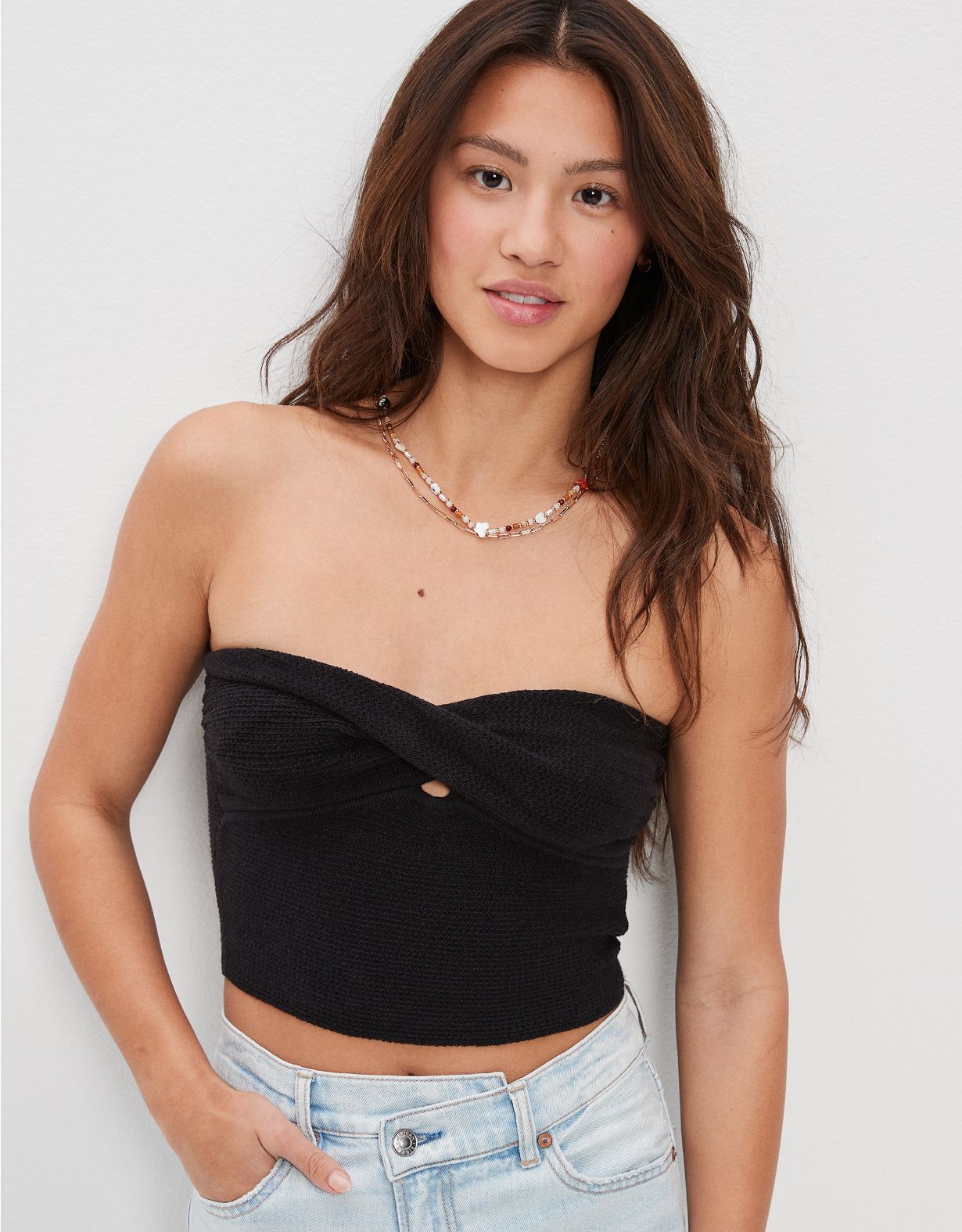 AE Cropped Sweater Knit Twist Tube Top