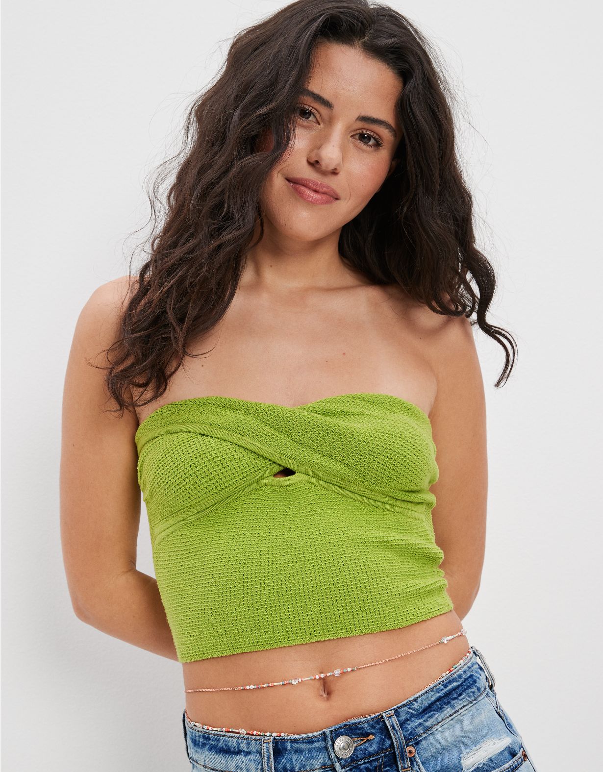 AE Cropped Sweater Knit Twist Tube Top
