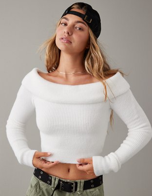 Pure of Heart Off-Shoulder Eyelet Crop Top - White