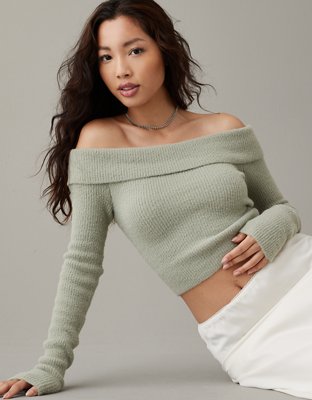 AE Off-the-Shoulder Cropped Sweater