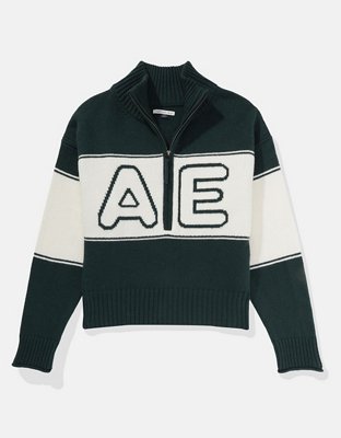 AMERICAN EAGLE  AE Logo Quarter-Zip Sweater | American Eagle