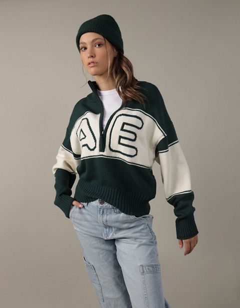 Женские свитеры American Eagle AE Logo Quarter-Zip Sweater