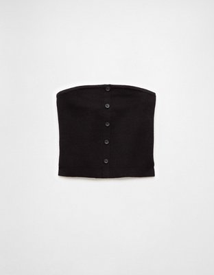 AE Cropped Button-Up Sweater Tube Top