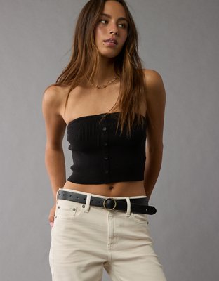 AE Cropped Button-Up Sweater Tube Top