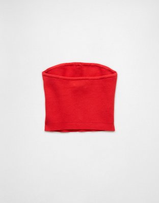 AE Cropped Button-Up Sweater Tube Top