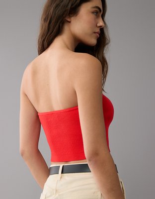 AE Cropped Button-Up Sweater Tube Top