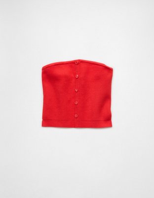 AE Cropped Button-Up Sweater Tube Top