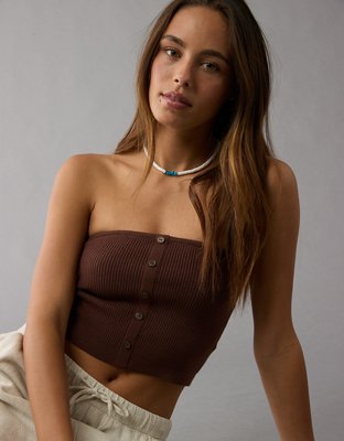 AE Cropped Button-Up Tube Top