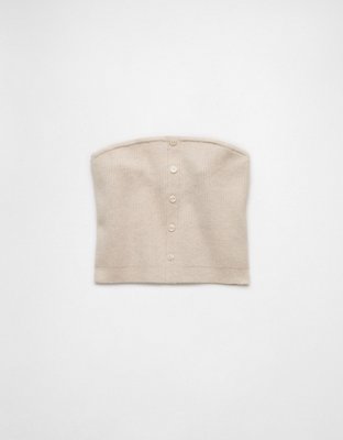 AE Cropped Button-Up Sweater Tube Top