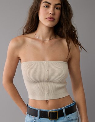 AE Cropped Button-Up Sweater Tube Top